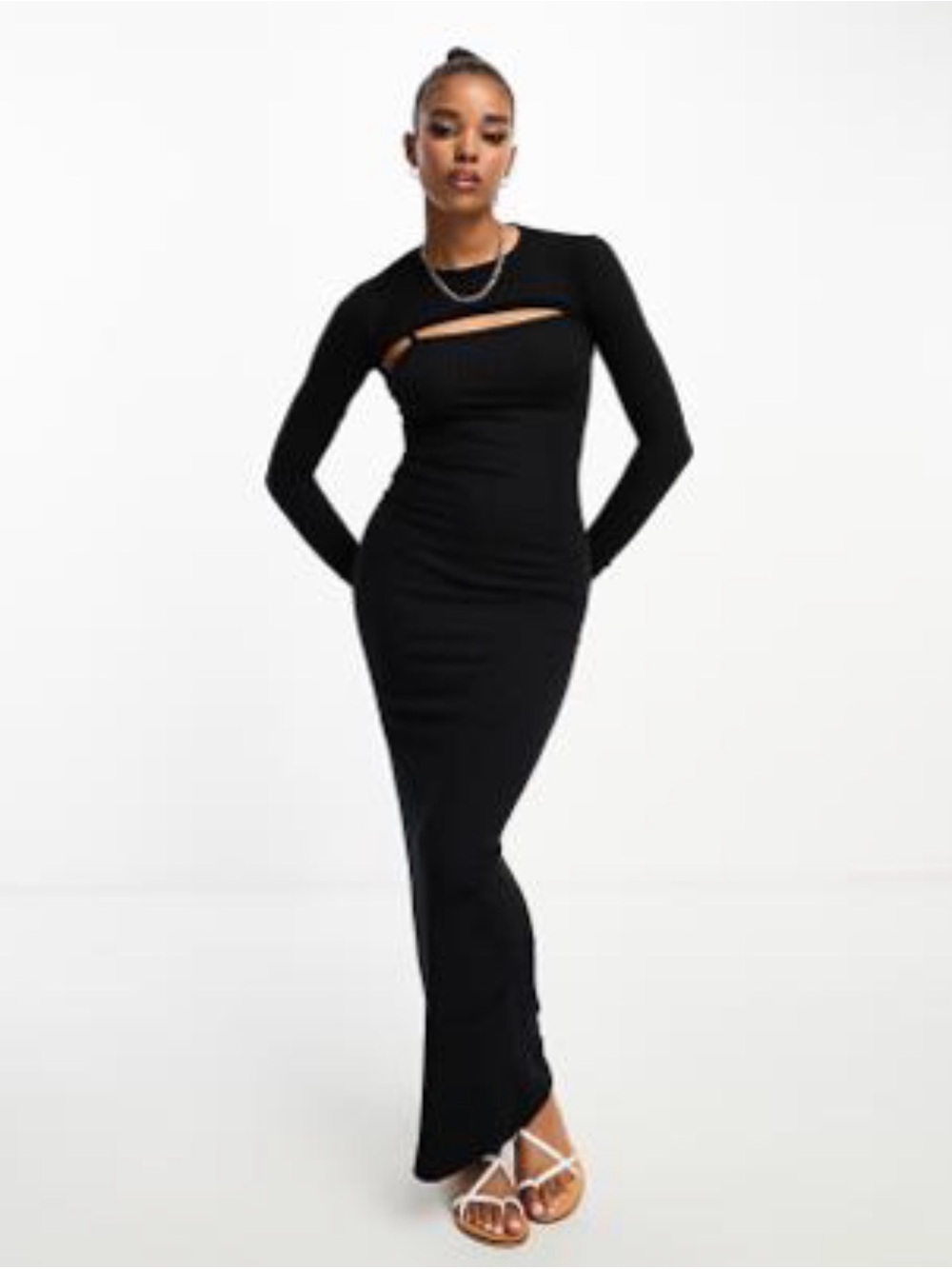 Miss Selfridge Black Long Sleeve Cutout Maxi Dress